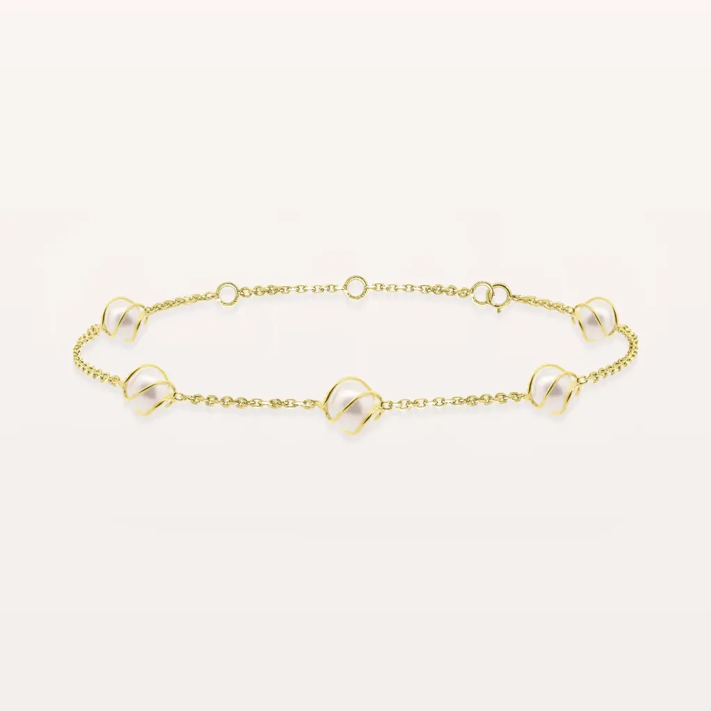 Bracelet chaîne en or avec perles habillées d’un motif torsadé