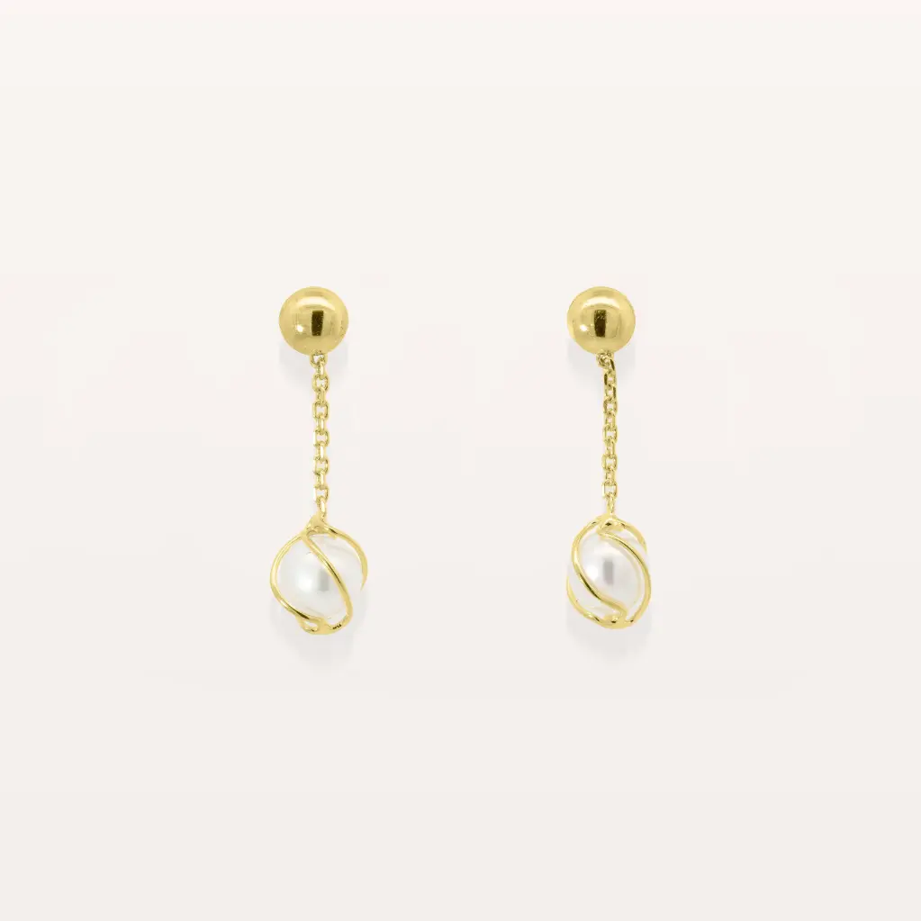 Boucles perles cage or