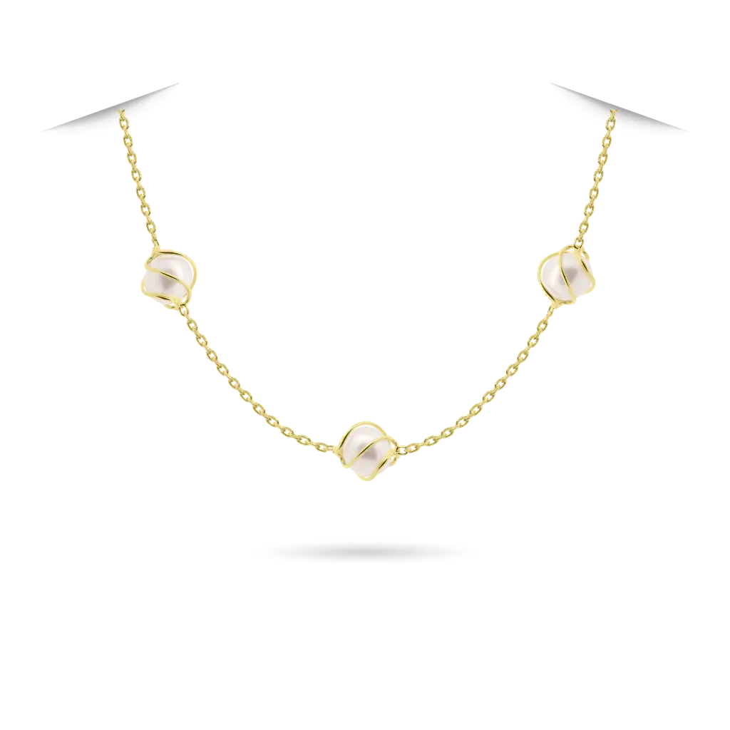 Collier perles nacrées cage or